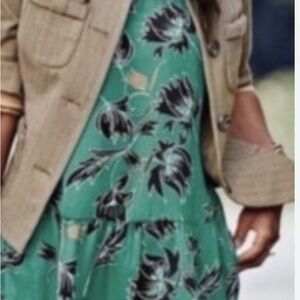 CAbi Green and Black Floral Top